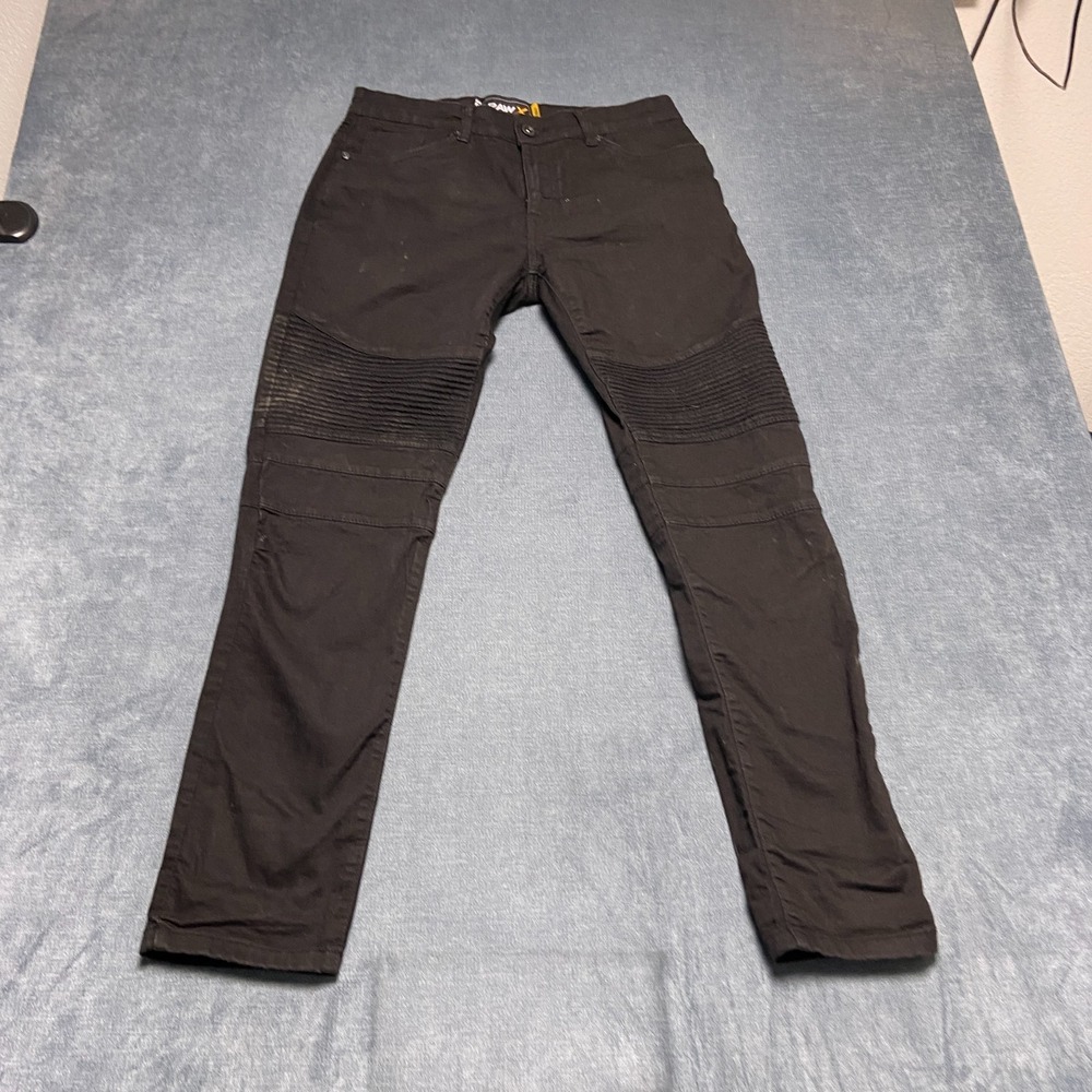 Raw X Skinny Leg Motorcycle Jeans Mens 32x33 Black Denim Dark Wash Zip Fly
